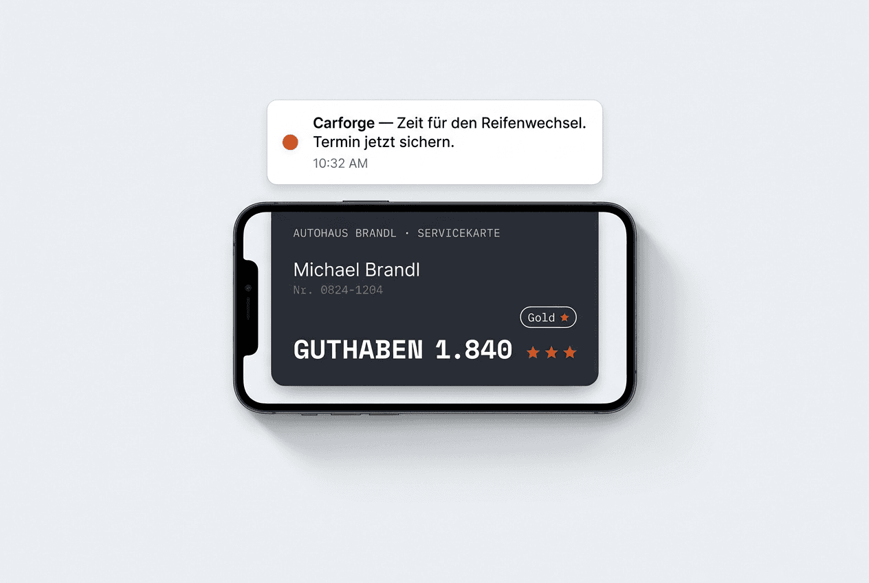 Digitale Servicekarte im Smartphone mit Push-Erinnerung zum Reifenwechsel